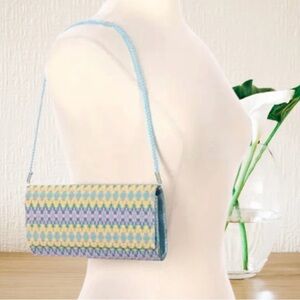 EUC Nina Yellow + Light Turquoise & Pink Crossbody Beaded Clutch